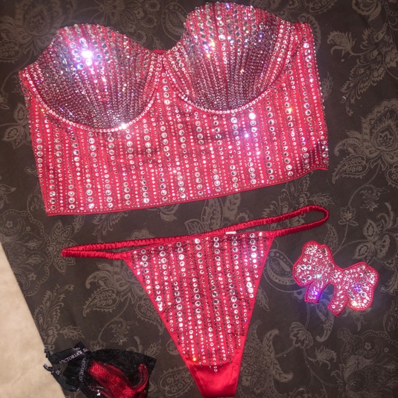 Victoria’s Secret Luxe Crystal Multi-Way Bustier / Thong -XL-NWT - Bow Detached - Picture 2 of 8